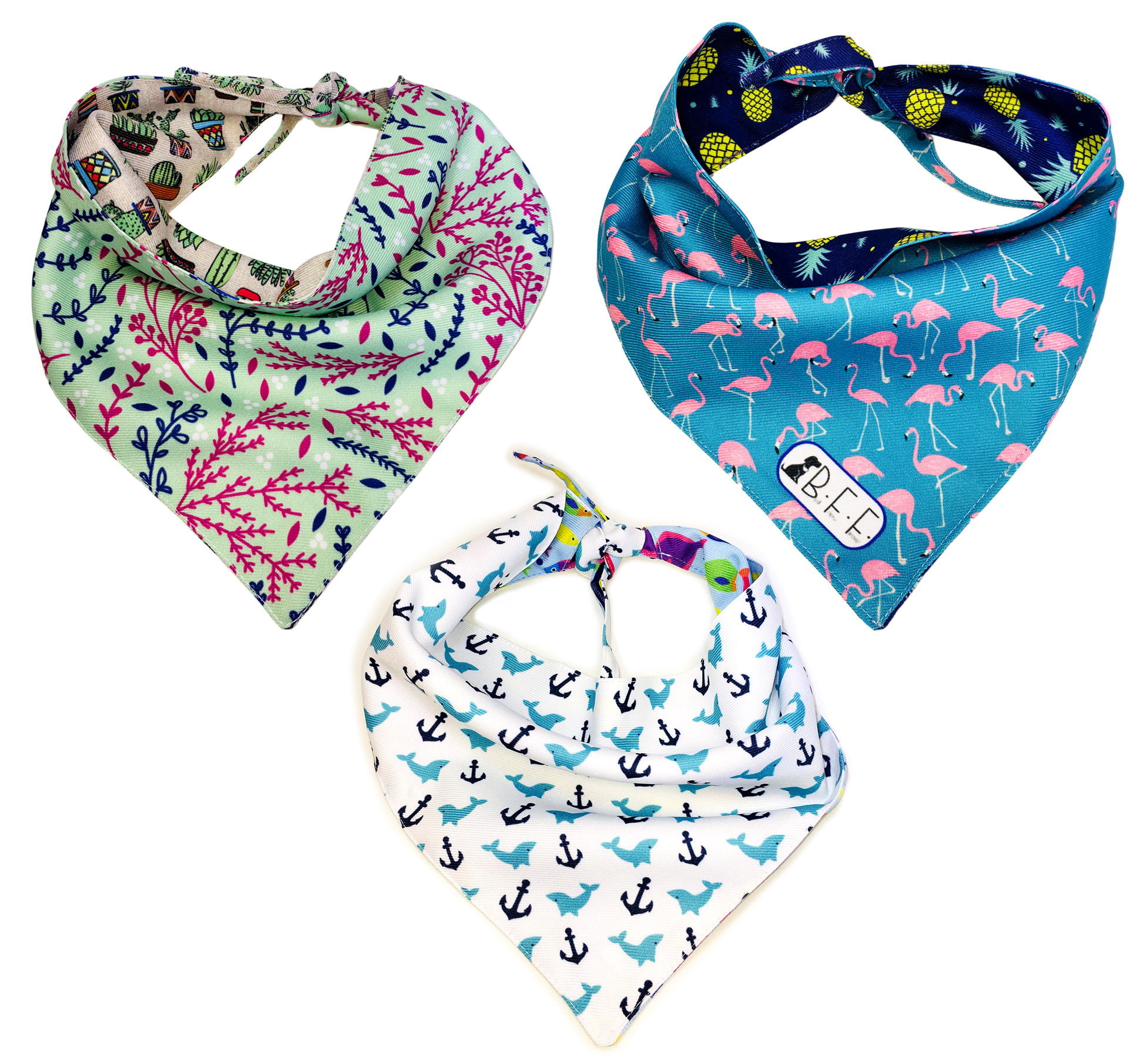 Foto 4 pulgar | Kit 3 Bandanas Artesanales Para Perro Bff 018-flamingo Paliacate Doble Vista 6 Looks Diferentes