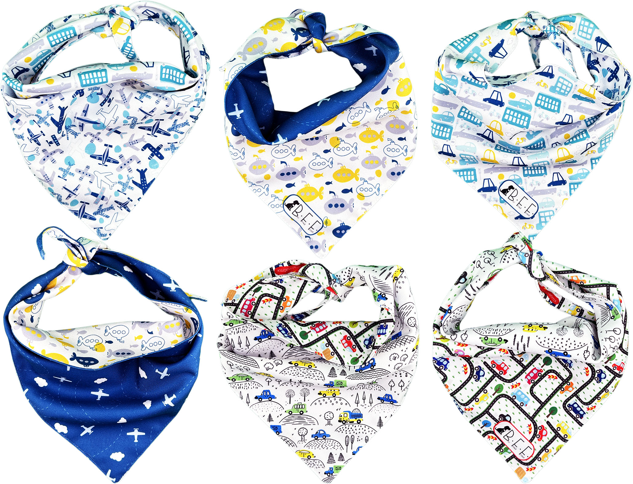 Kit 3 Bandanas Artesanales Para Perro Bff 035-coches Paliacate Doble Vista 6 Looks Diferentes.