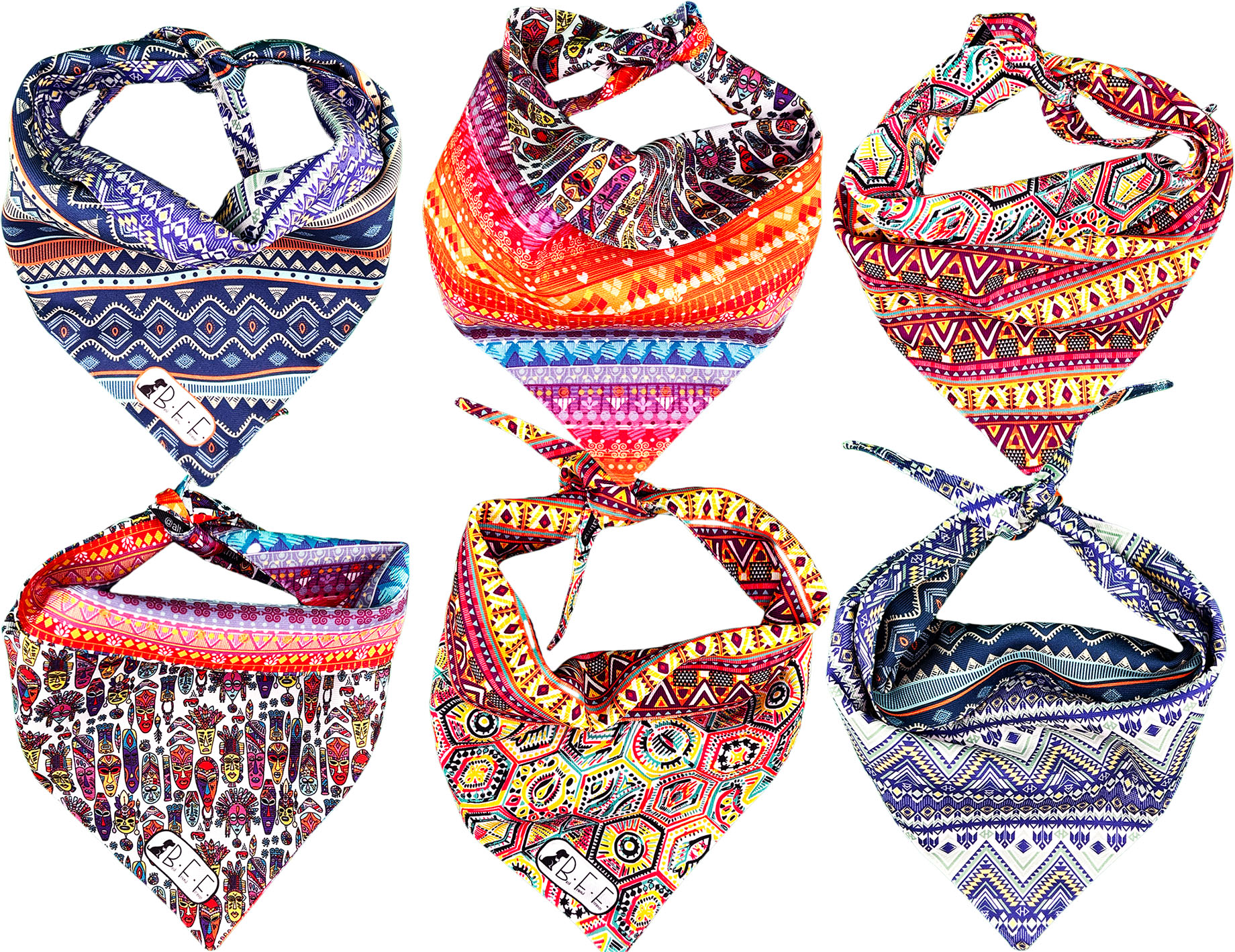 Kit 3 Bandanas Artesanales Para Perro Bff 022-áfrica Paliacate Doble Vista 6 Looks Diferentes.