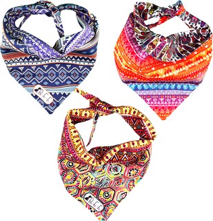Foto 2 | Kit 3 Bandanas Artesanales Para Perro Bff 022-áfrica Paliacate Doble Vista 6 Looks Diferentes.