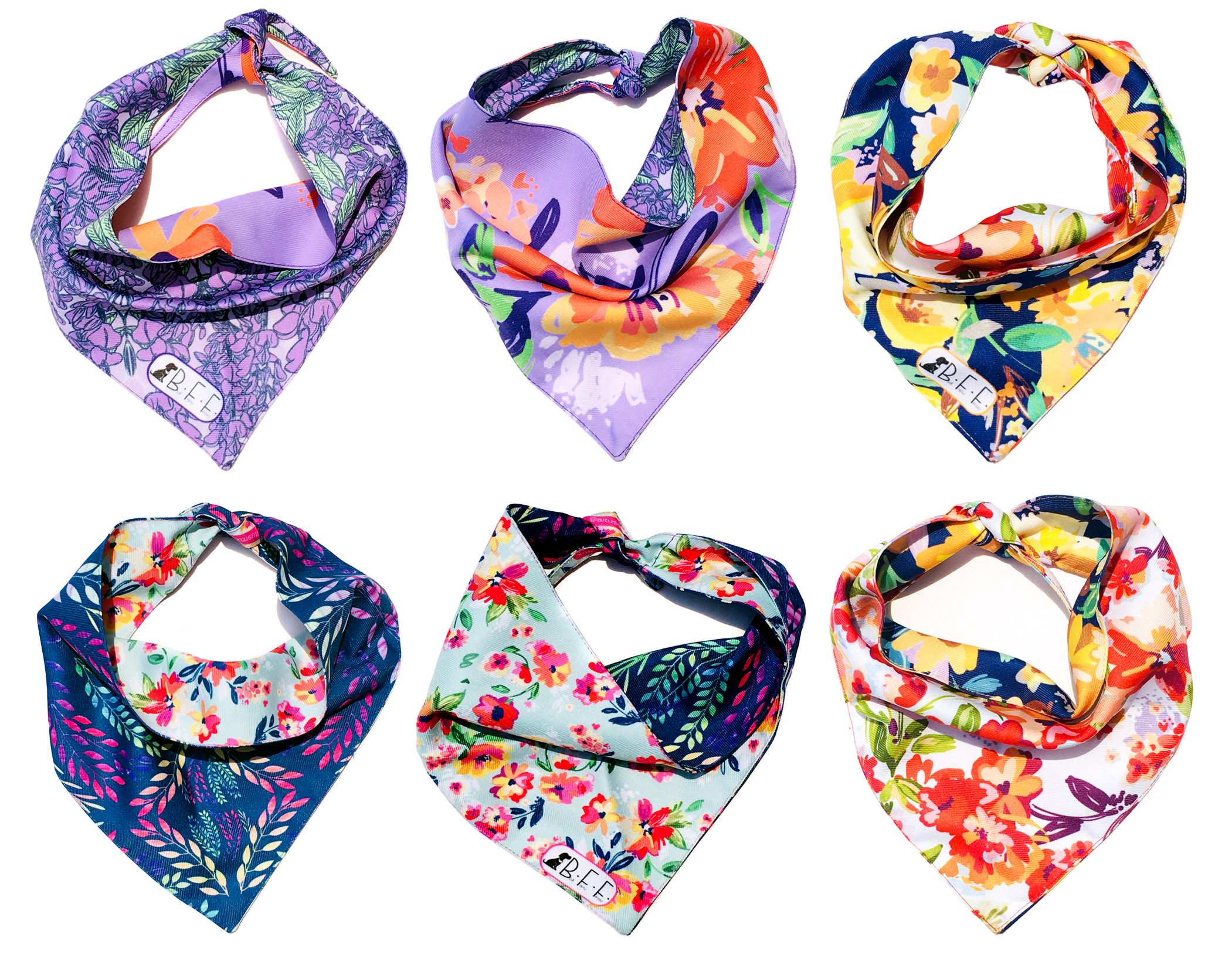 Kit 3 Bandanas Artesanales Para Perro Bff 020-garden Paliacate Doble Vista 6 Looks Diferentes