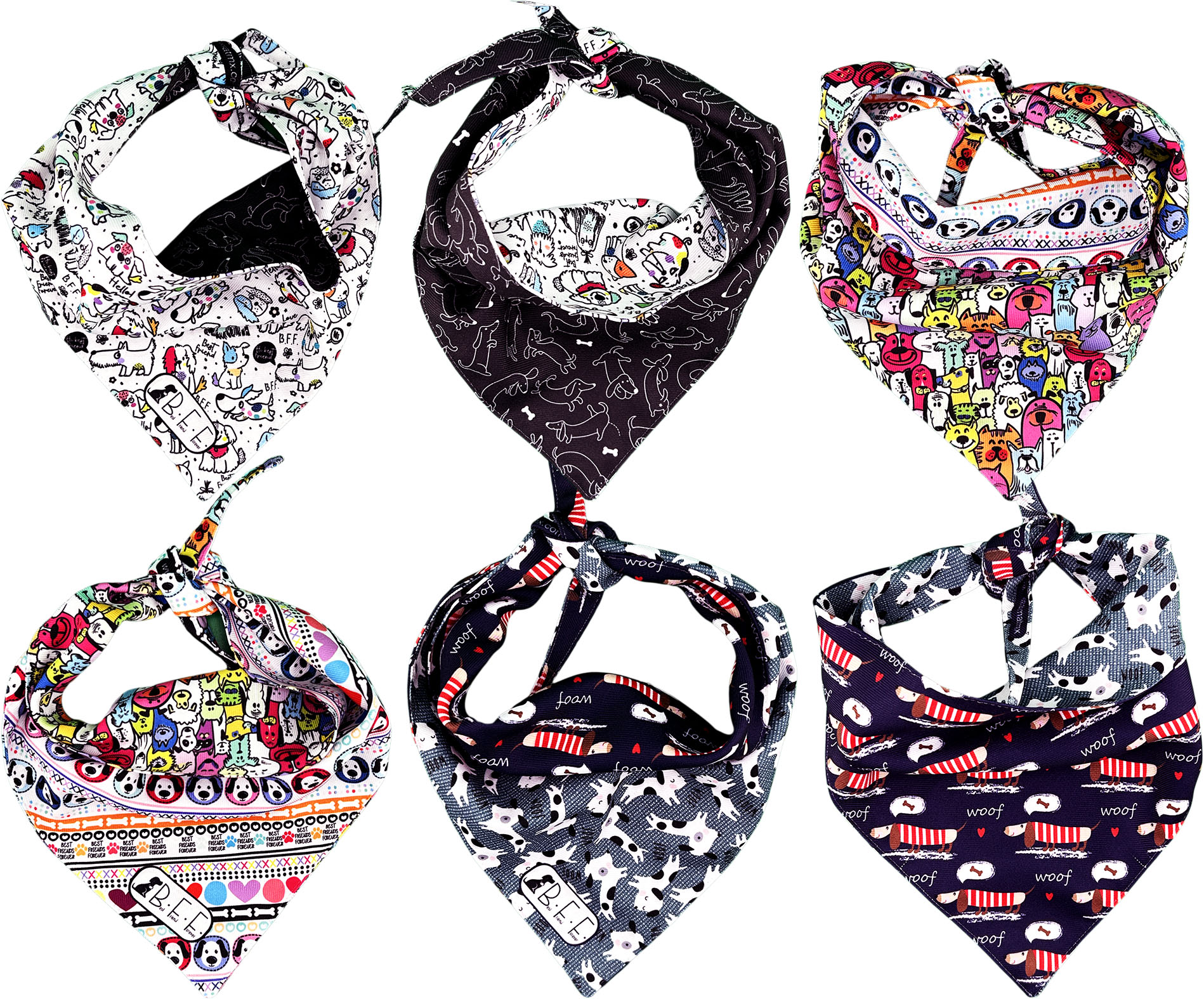 Kit 3 Bandanas Artesanales Para Perro Bff 030-perro Paliacate Doble Vista 6 Looks Diferentes.