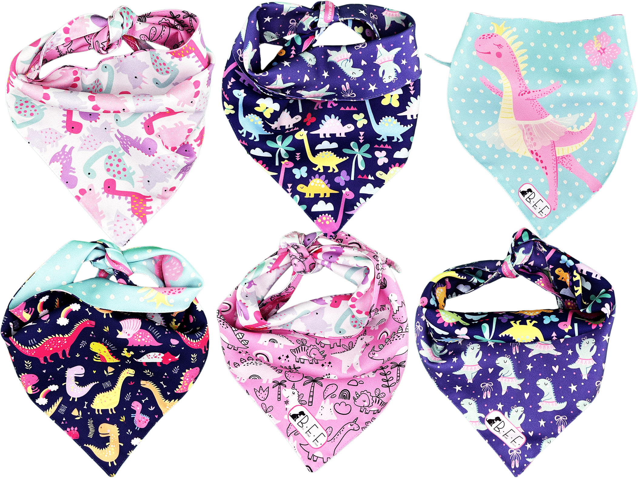 Kit 3 Bandanas Artesanales Para Perro Bff 033-dinosaurias Paliacate Doble Vista 6 Looks Diferentes.