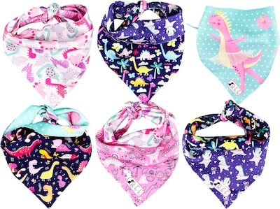 Foto 1 | Kit 3 Bandanas Artesanales Para Perro Bff 033-dinosaurias Paliacate Doble Vista 6 Looks Diferentes.