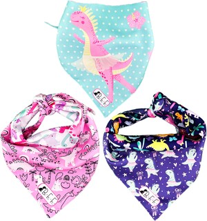 Foto 2 | Kit 3 Bandanas Artesanales Para Perro Bff 033-dinosaurias Paliacate Doble Vista 6 Looks Diferentes.