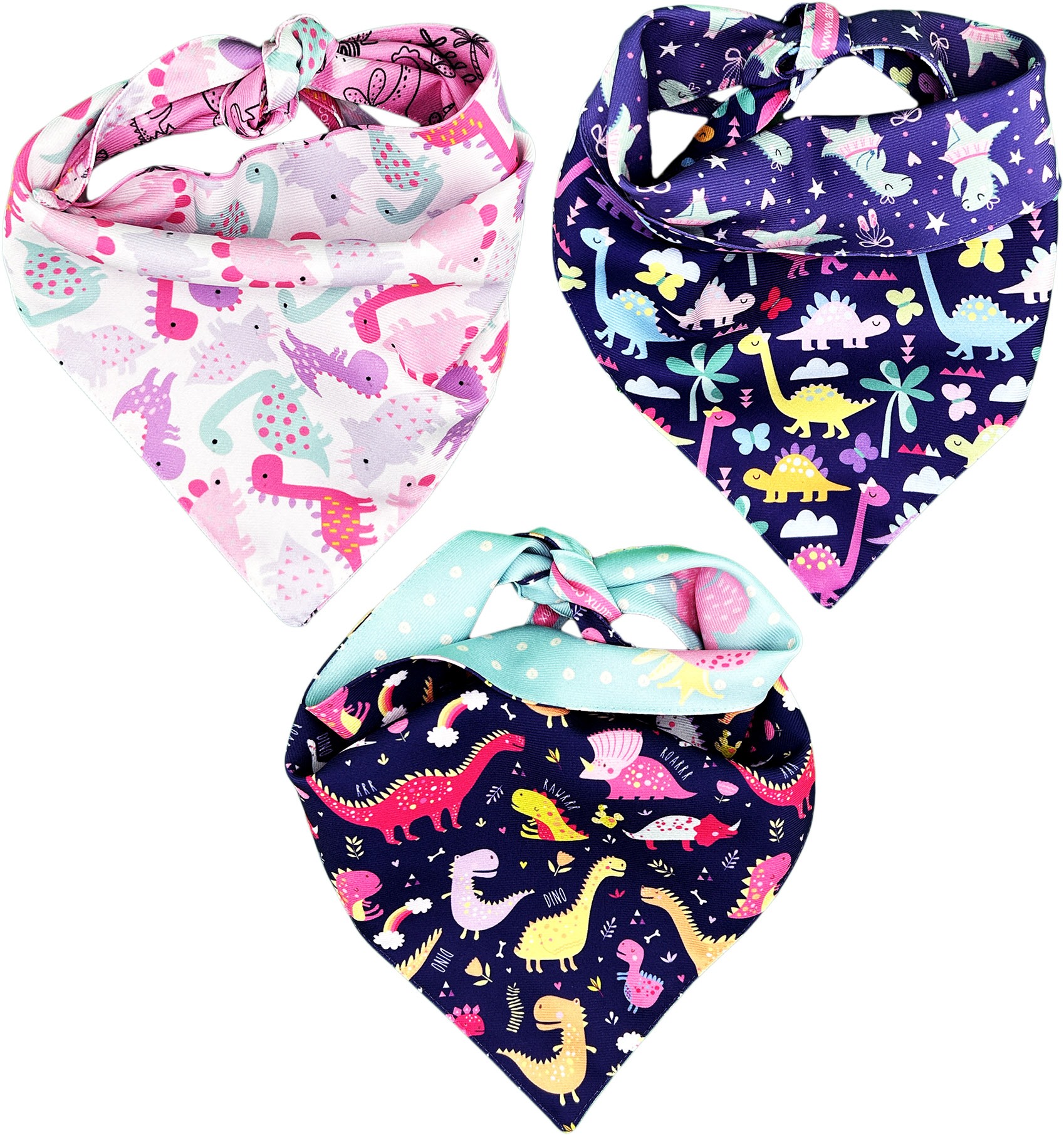 Foto 4 pulgar | Kit 3 Bandanas Artesanales Para Perro Bff 033-dinosaurias Paliacate Doble Vista 6 Looks Diferentes.