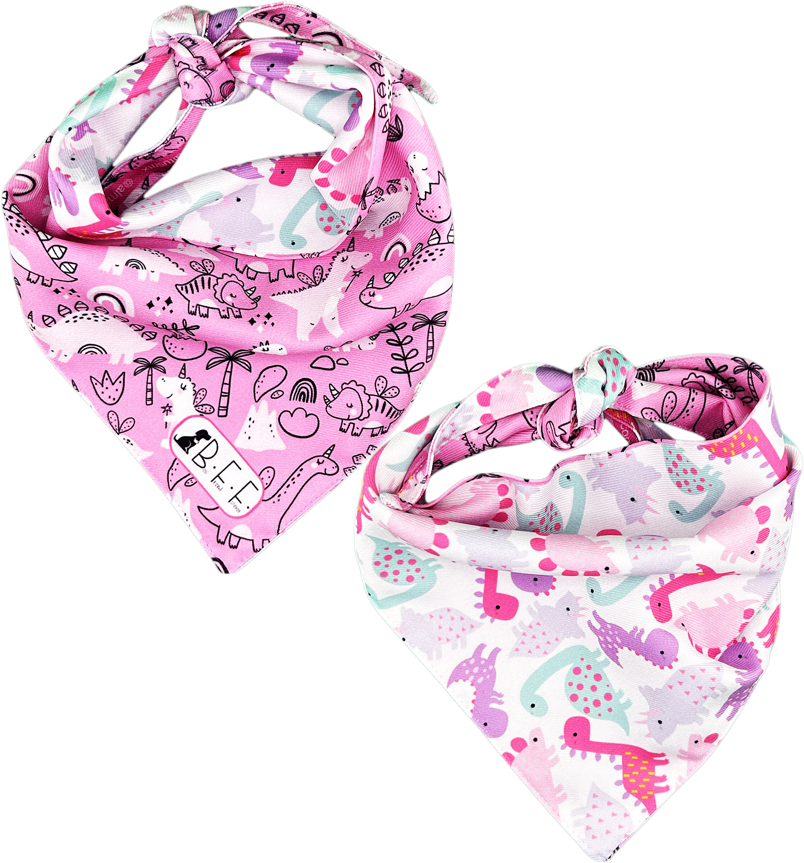 Foto 5 | Kit 3 Bandanas Artesanales Para Perro Bff 033-dinosaurias Paliacate Doble Vista 6 Looks Diferentes.