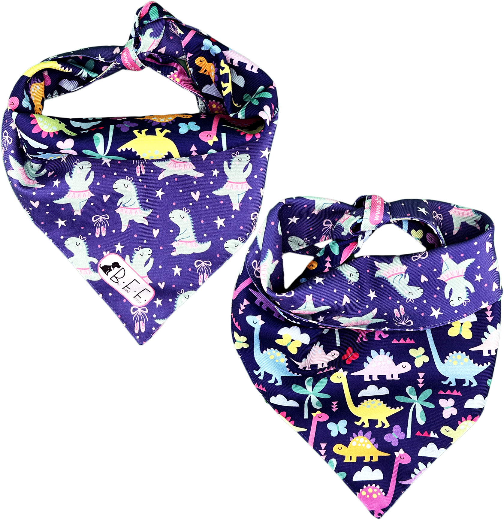 Foto 7 pulgar | Kit 3 Bandanas Artesanales Para Perro Bff 033-dinosaurias Paliacate Doble Vista 6 Looks Diferentes.