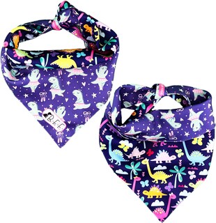 Foto 6 | Kit 3 Bandanas Artesanales Para Perro Bff 033-dinosaurias Paliacate Doble Vista 6 Looks Diferentes.