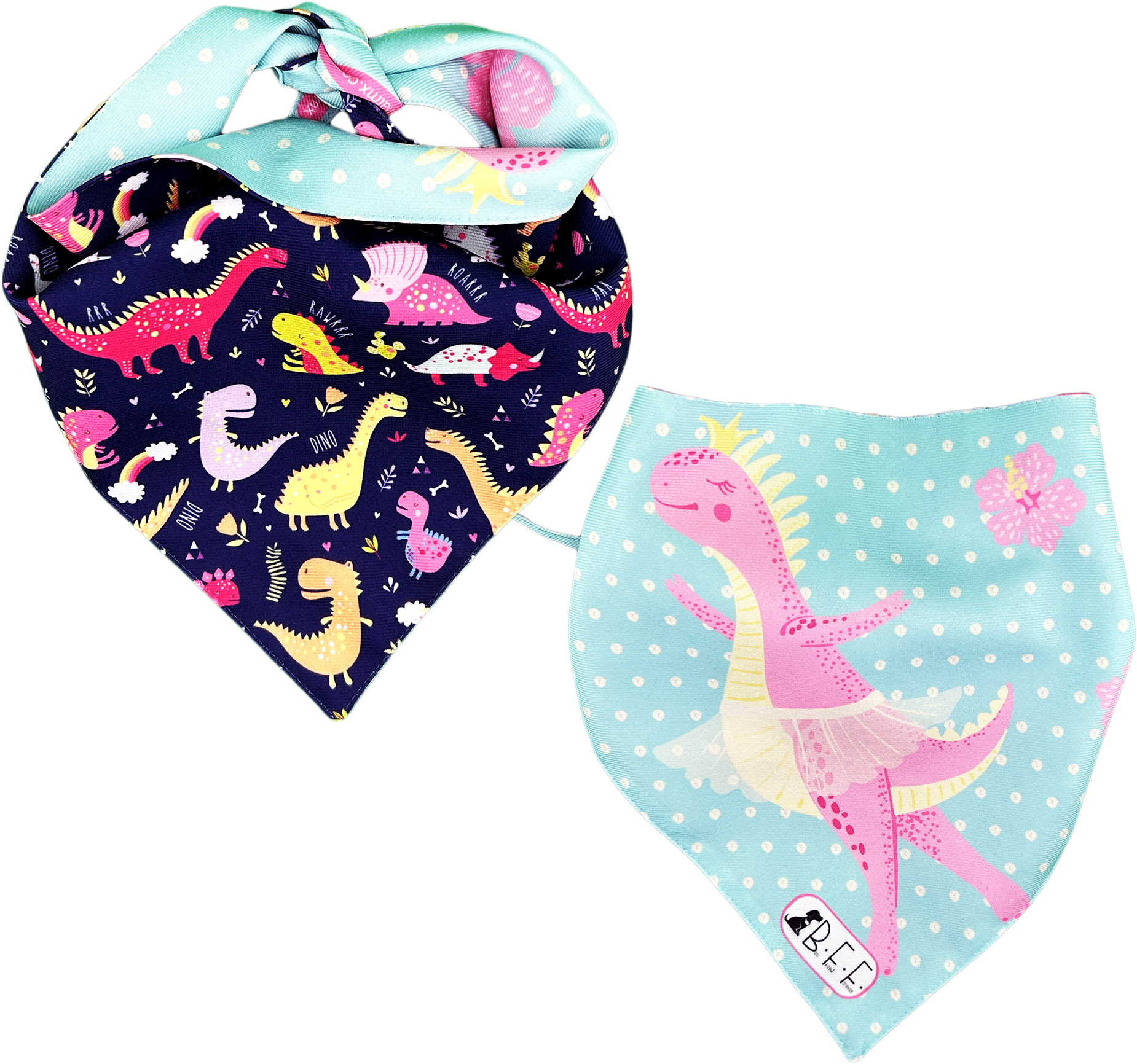 Foto 7 | Kit 3 Bandanas Artesanales Para Perro Bff 033-dinosaurias Paliacate Doble Vista 6 Looks Diferentes.
