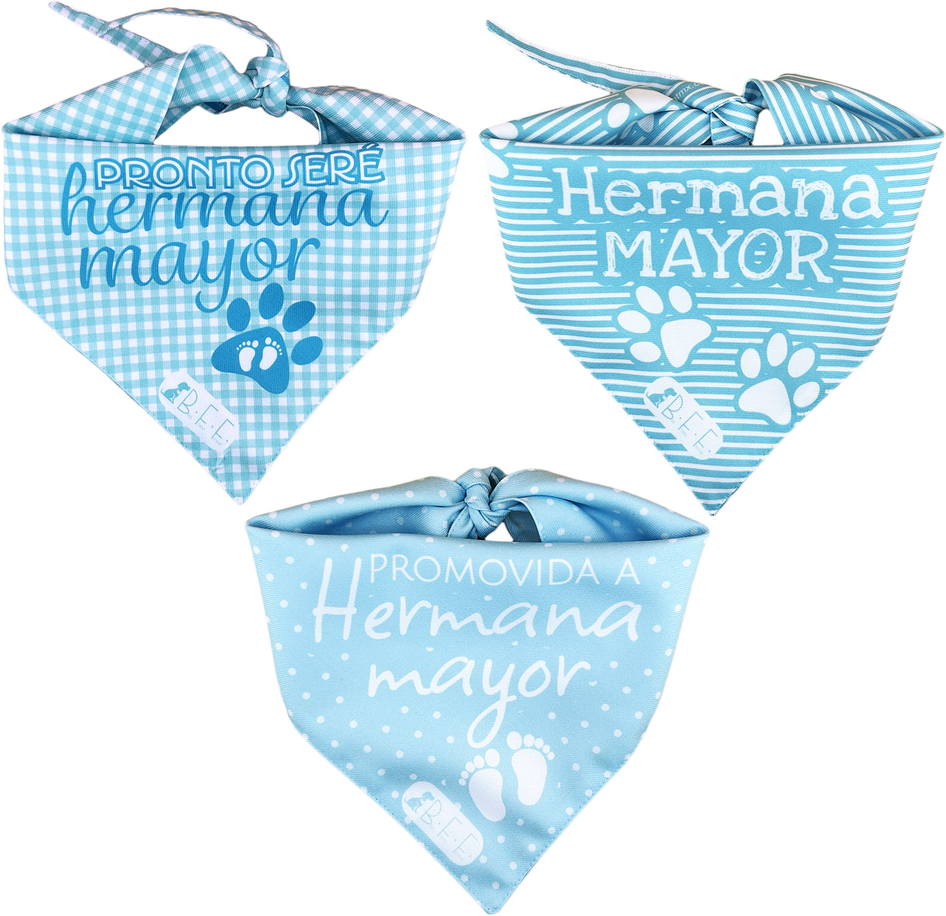 Foto 2 | Kit 3 Bandanas Artesanales Para Perro Bff 040-hermana Mayor-azul Paliacate Doble Vista 6 Looks Diferentes.