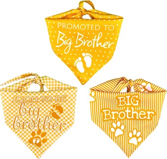 Foto 3 | Kit 3 Bandanas Artesanales Para Perro Bff 040-hermano Mayor-mostaza Paliacate Doble Vista 6 Looks Diferentes