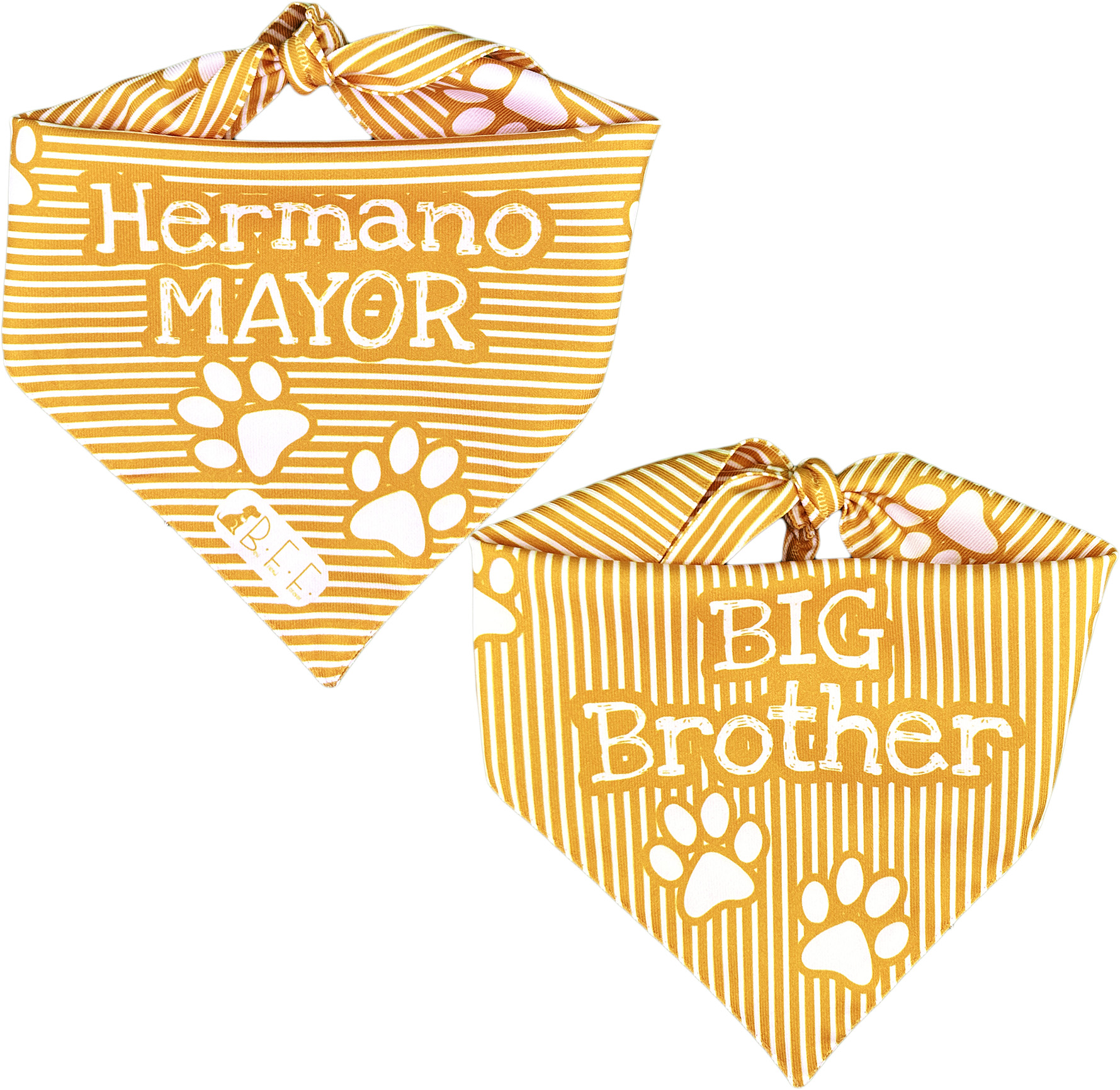 Foto 5 | Kit 3 Bandanas Artesanales Para Perro Bff 040-hermano Mayor-mostaza Paliacate Doble Vista 6 Looks Diferentes