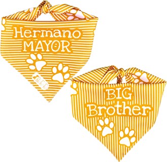 Foto 5 | Kit 3 Bandanas Artesanales Para Perro Bff 040-hermano Mayor-mostaza Paliacate Doble Vista 6 Looks Diferentes