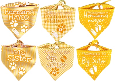Foto 1 | Kit 3 Bandanas Artesanales Para Perro Bff 040-hermana Mayor-mostaza Paliacate Doble Vista 6 Looks Diferentes.