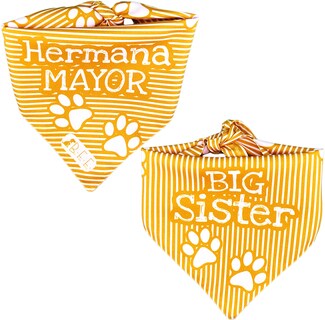 Foto 5 | Kit 3 Bandanas Artesanales Para Perro Bff 040-hermana Mayor-mostaza Paliacate Doble Vista 6 Looks Diferentes.