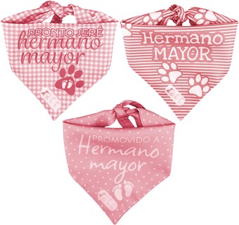Foto 2 | Kit 3 Bandanas Artesanales Para Perro Bff 040-hermano Mayor-palo De Rosa Paliacate Doble Vista 6 Looks Diferentes.