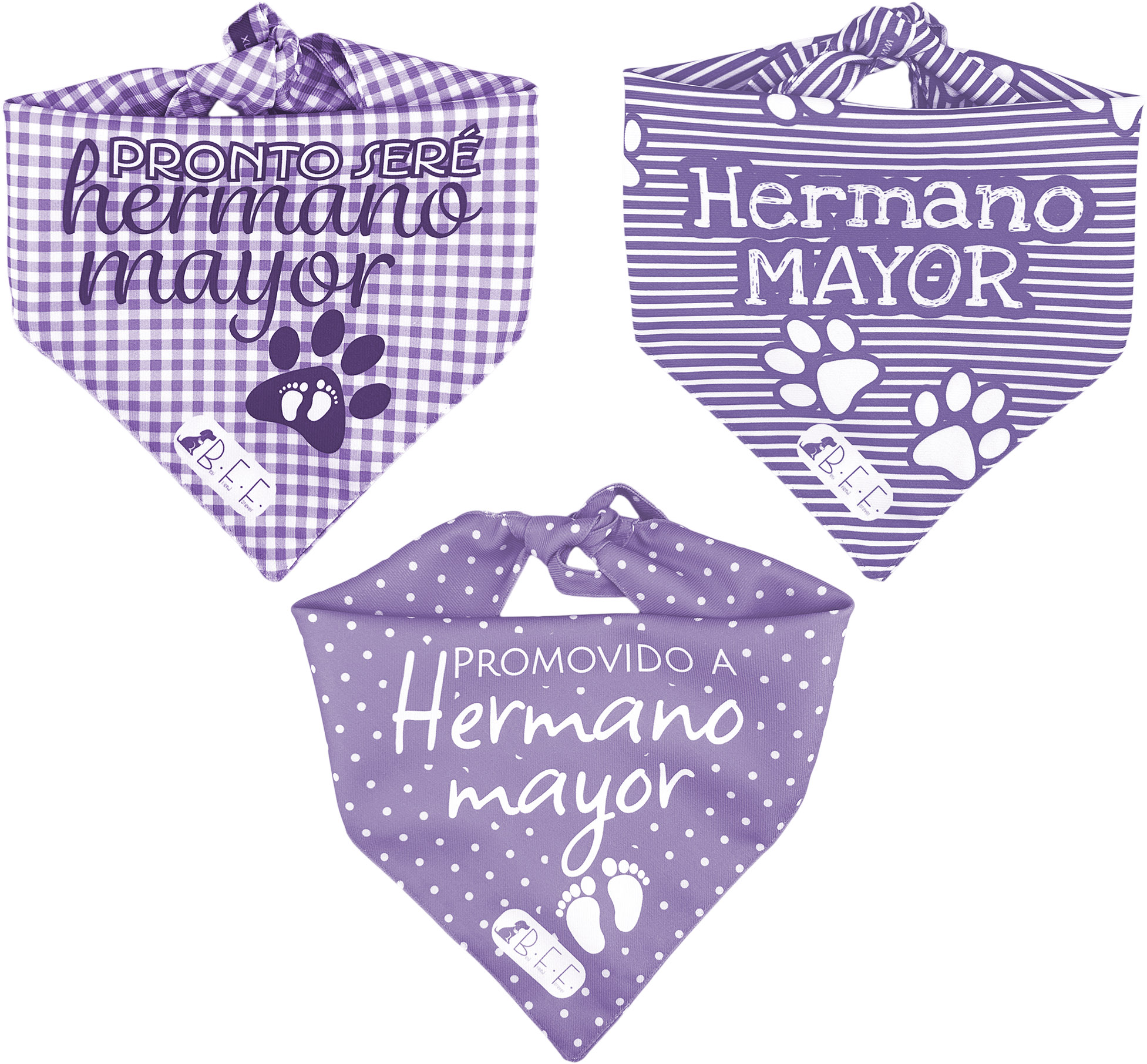 Foto 3 pulgar | Kit 3 Bandanas Artesanales Para Perro Bff 040-hermano Mayor-lavanda Paliacate Doble Vista 6 Looks Diferentes.