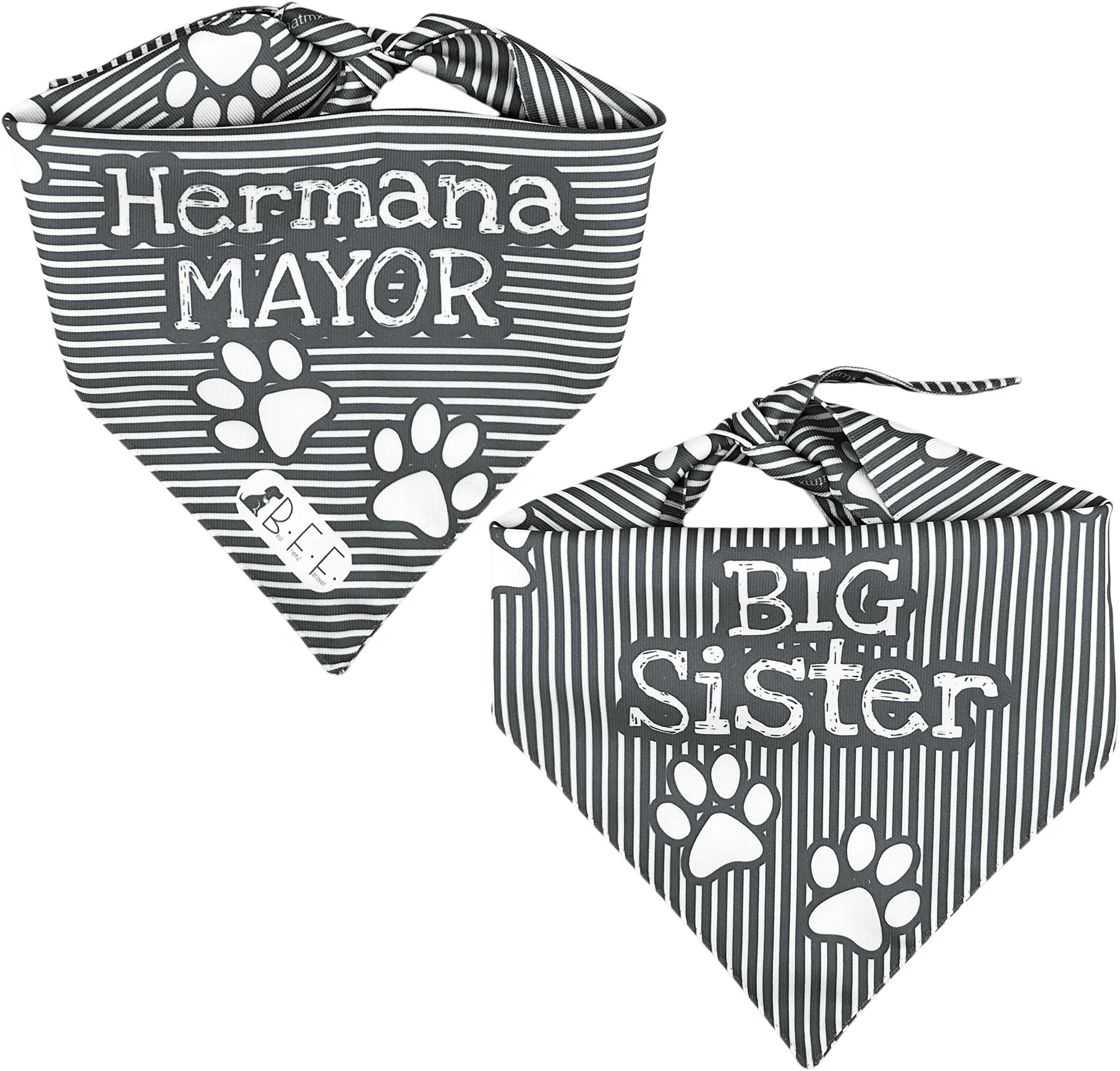 Foto 5 | Kit 3 Bandanas Artesanales Para Perro Bff 040-hermana Mayor-gris Paliacate Doble Vista 6 Looks Diferentes.