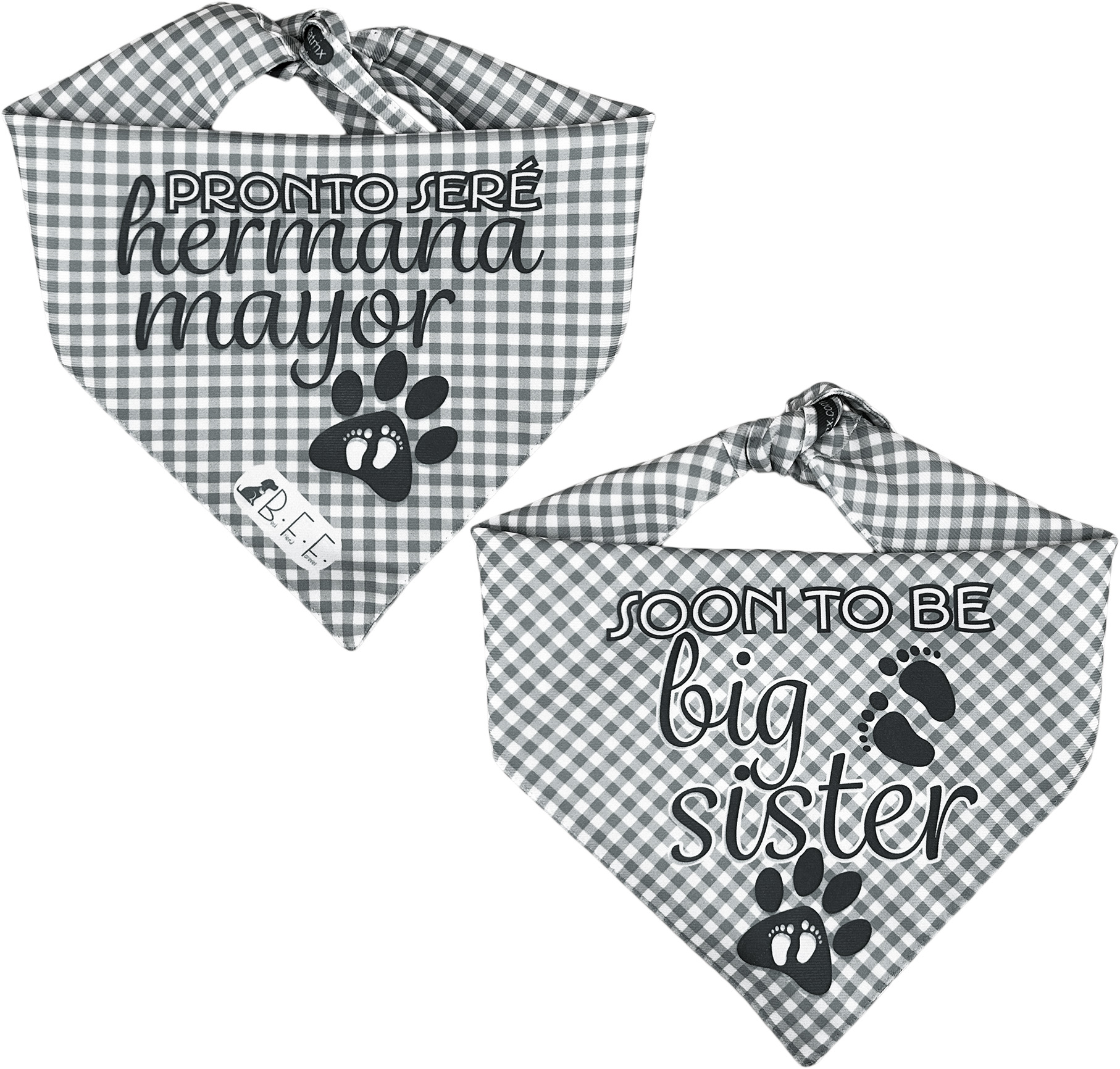 Foto 7 | Kit 3 Bandanas Artesanales Para Perro Bff 040-hermana Mayor-gris Paliacate Doble Vista 6 Looks Diferentes.