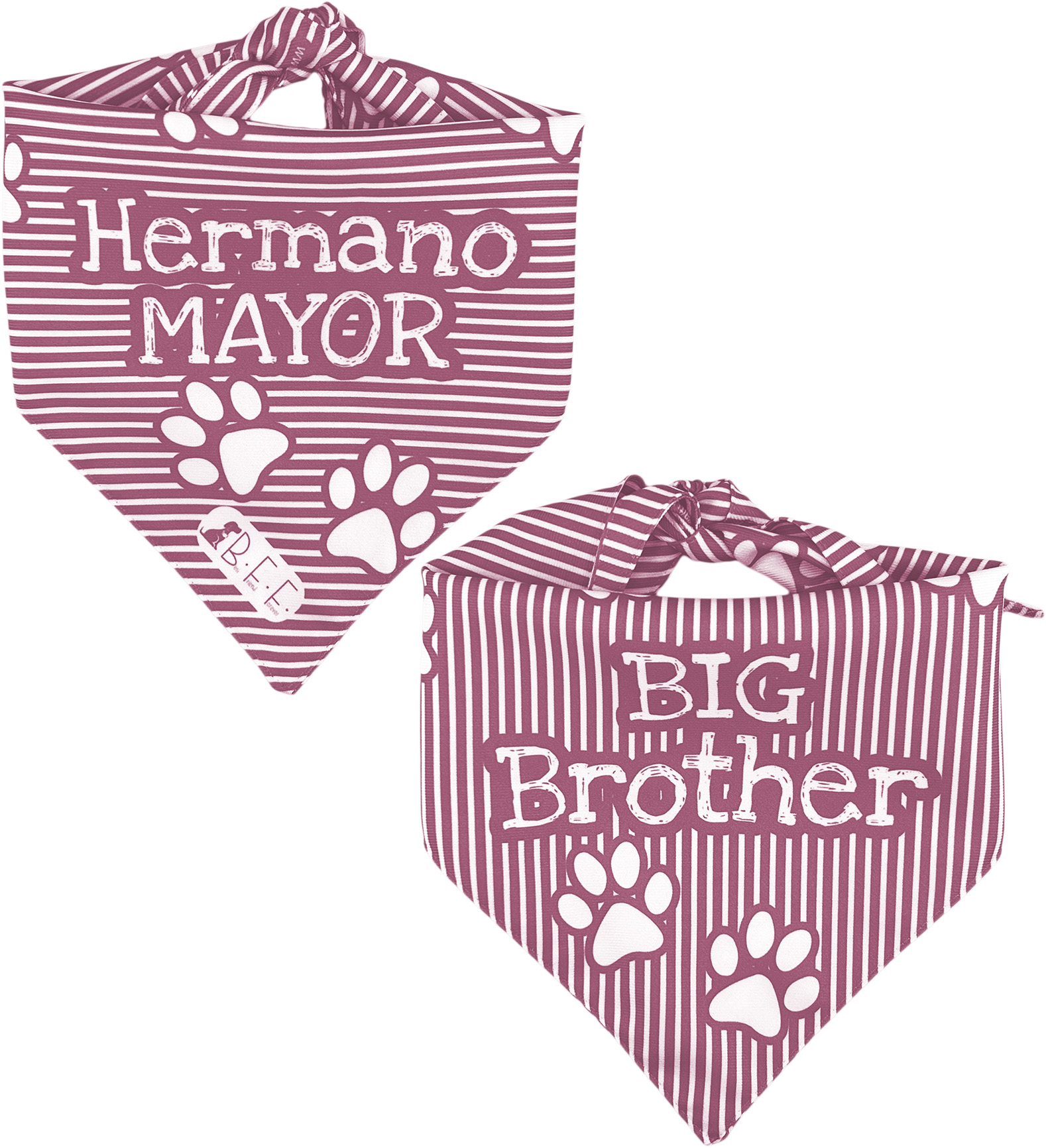 Foto 5 | Kit 3 Bandanas Artesanales Para Perro Bff 040-hermano Mayor-vino Paliacate Doble Vista 6 Looks Diferentes.