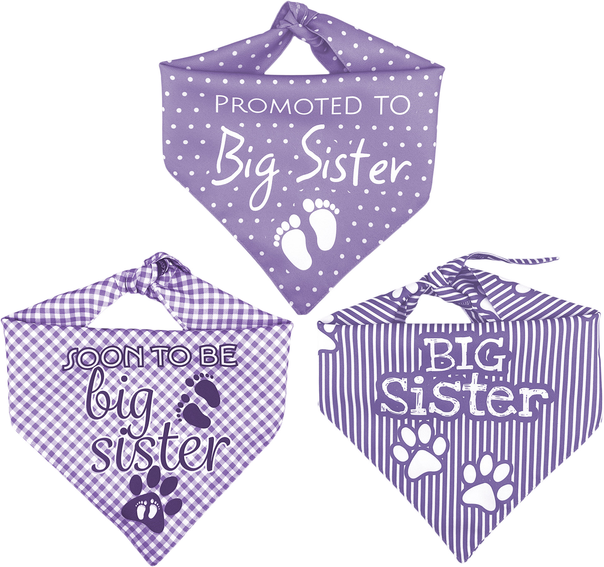 Foto 4 pulgar | Kit 3 Bandanas Artesanales Para Perro Bff 040-hermana Mayor-lavanda Paliacate Doble Vista 6 Looks Diferentes.
