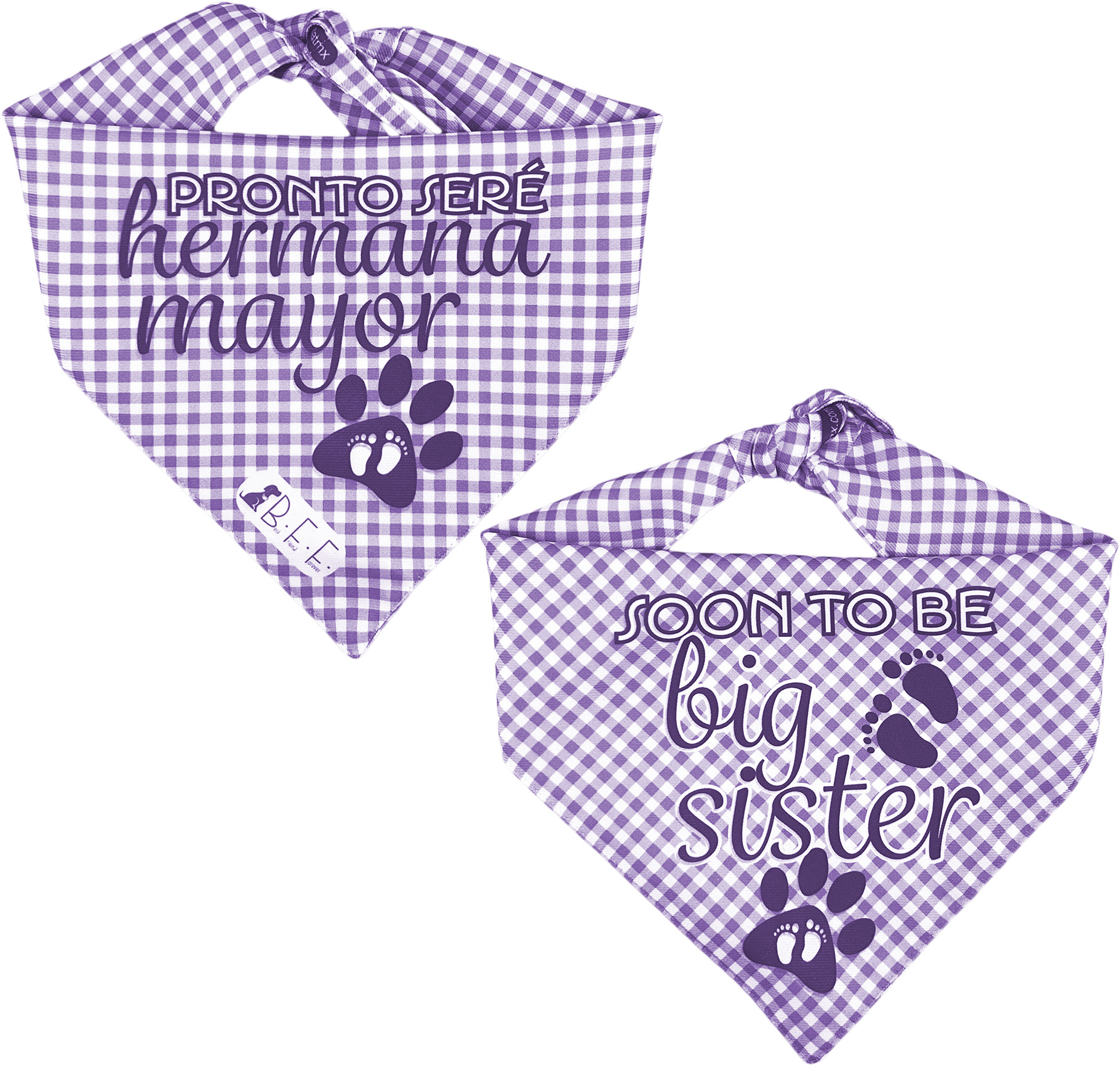 Foto 8 pulgar | Kit 3 Bandanas Artesanales Para Perro Bff 040-hermana Mayor-lavanda Paliacate Doble Vista 6 Looks Diferentes.