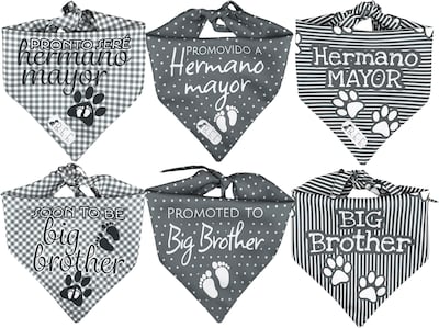 Foto 1 | Kit 3 Bandanas Artesanales Para Perro Bff 040-hermano Mayor-gris Paliacate Doble Vista 6 Looks Diferentes.
