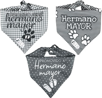Foto 2 | Kit 3 Bandanas Artesanales Para Perro Bff 040-hermano Mayor-gris Paliacate Doble Vista 6 Looks Diferentes.