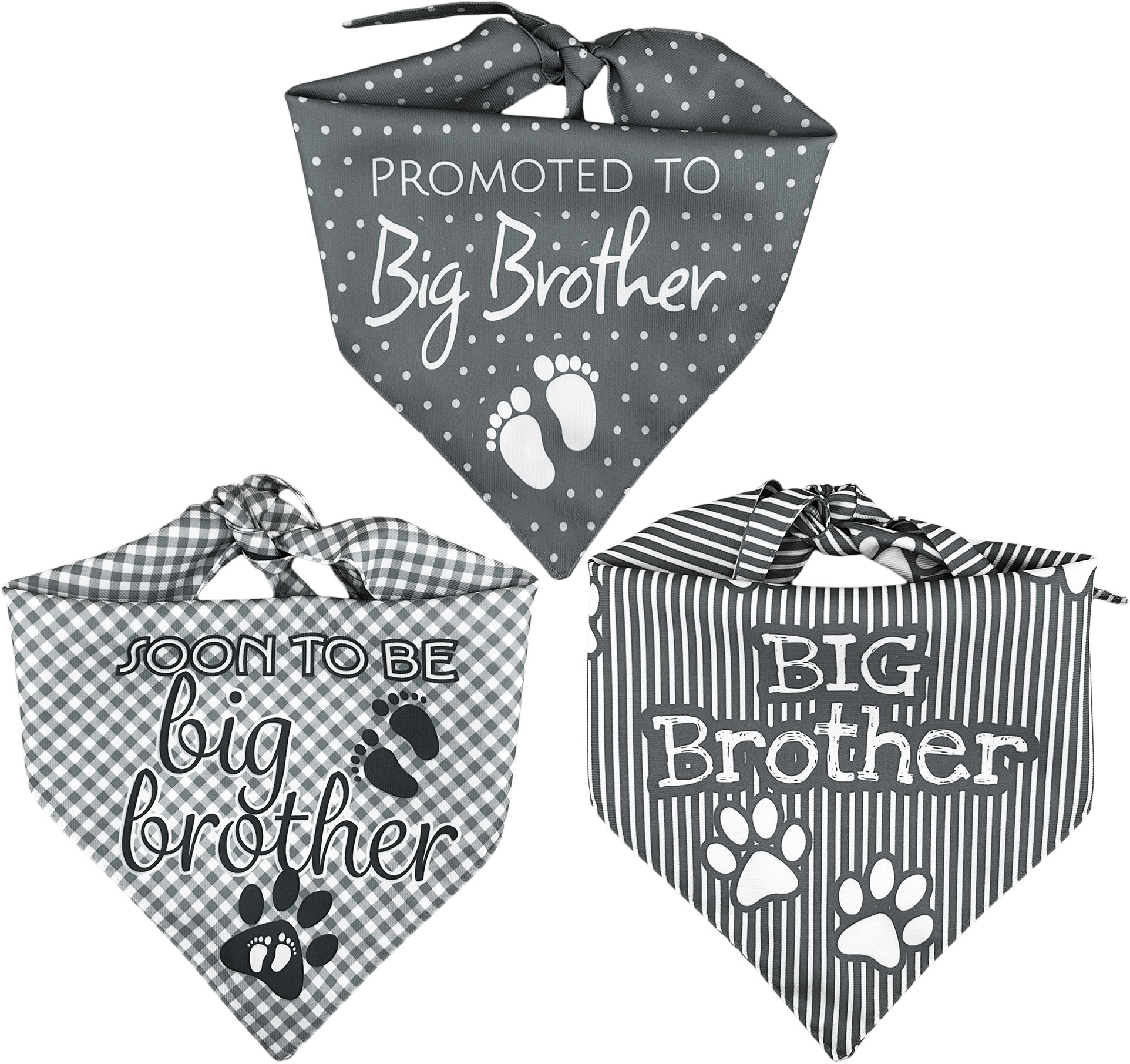 Foto 4 pulgar | Kit 3 Bandanas Artesanales Para Perro Bff 040-hermano Mayor-gris Paliacate Doble Vista 6 Looks Diferentes.