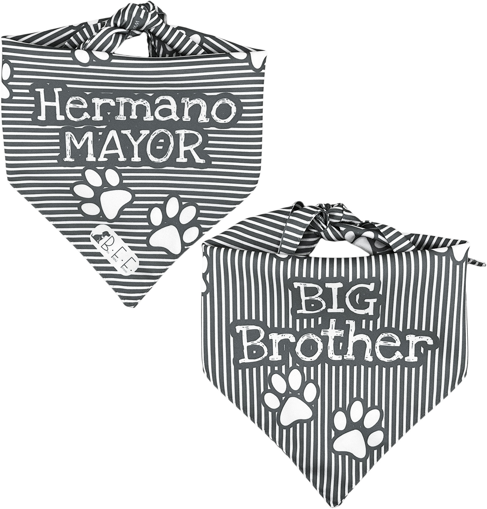 Foto 5 | Kit 3 Bandanas Artesanales Para Perro Bff 040-hermano Mayor-gris Paliacate Doble Vista 6 Looks Diferentes.