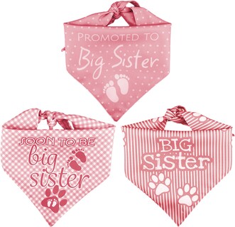 Foto 3 | Kit 3 Bandanas Artesanales Para Perro Bff 040-hermana Mayor-palo De Rosa Paliacate Doble Vista 6 Looks Diferentes.