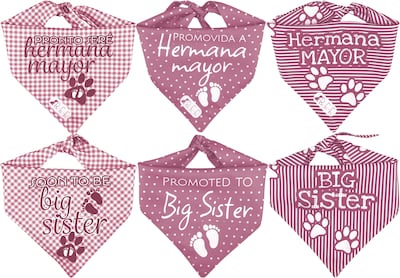 Foto 1 | Kit 3 Bandanas Artesanales Para Perro Bff 040-hermana Mayor-vino Paliacate Doble Vista 6 Looks Diferentes.