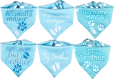 Foto 1 | Kit 3 Bandanas Artesanales Para Perro Bff 040-hermano Mayor-azul Paliacate Doble Vista 6 Looks Diferentes.