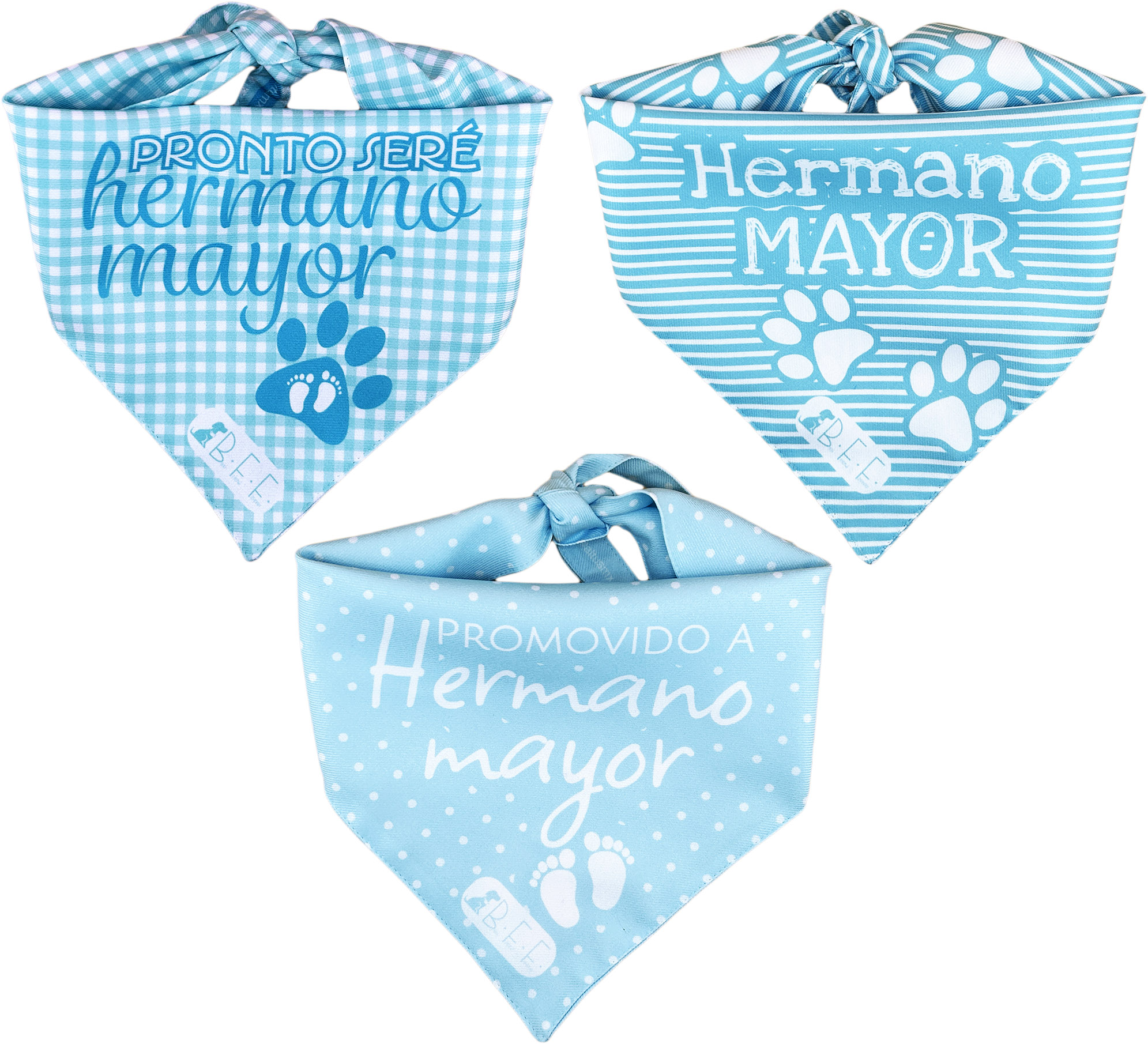 Foto 2 | Kit 3 Bandanas Artesanales Para Perro Bff 040-hermano Mayor-azul Paliacate Doble Vista 6 Looks Diferentes.