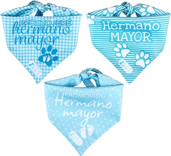 Foto 2 | Kit 3 Bandanas Artesanales Para Perro Bff 040-hermano Mayor-azul Paliacate Doble Vista 6 Looks Diferentes.