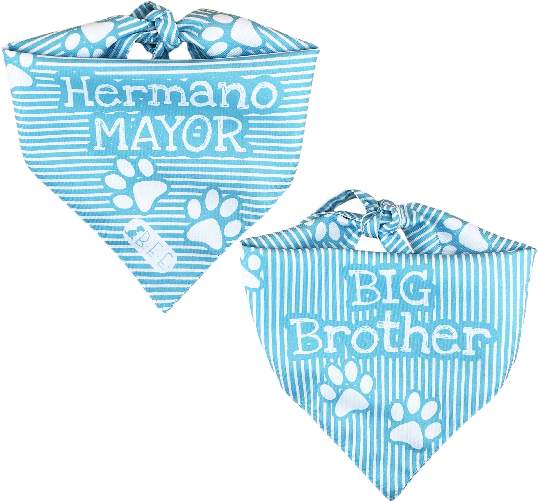 Foto 5 | Kit 3 Bandanas Artesanales Para Perro Bff 040-hermano Mayor-azul Paliacate Doble Vista 6 Looks Diferentes.