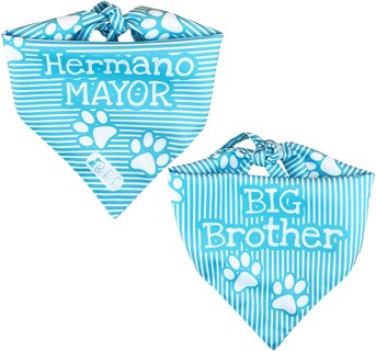 Foto 5 | Kit 3 Bandanas Artesanales Para Perro Bff 040-hermano Mayor-azul Paliacate Doble Vista 6 Looks Diferentes.