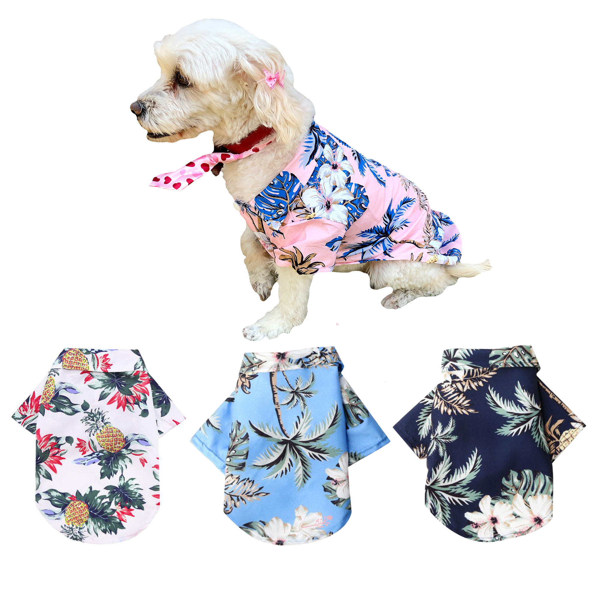 Camisa Hawaiana para Perro Razas Pequeñas Gato 3 Pack