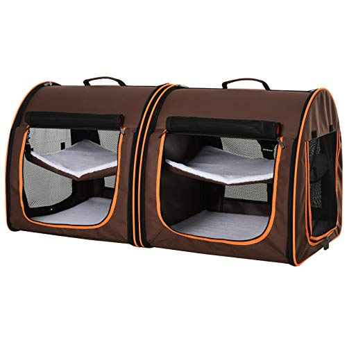 Transportín Para Mascotas Pawhut, Portátil, De Lados Blandos, Con Doble Compartimento - Venta Internacional.