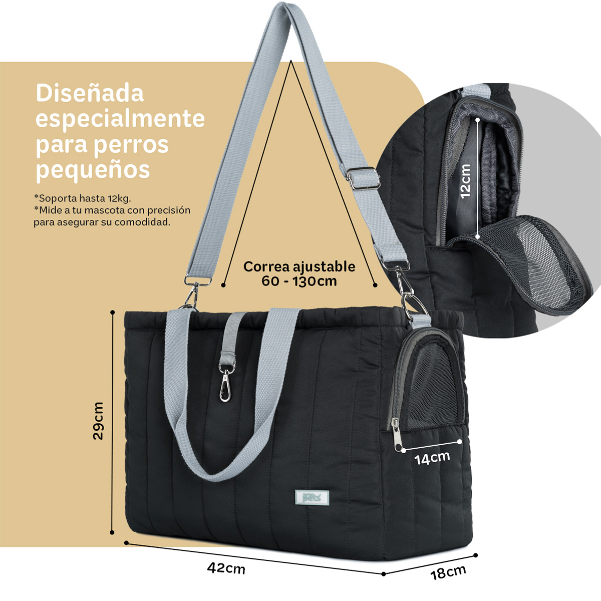 Foto 6 pulgar | Bolsa Transportadora Para Mascota Esquimal Negro
