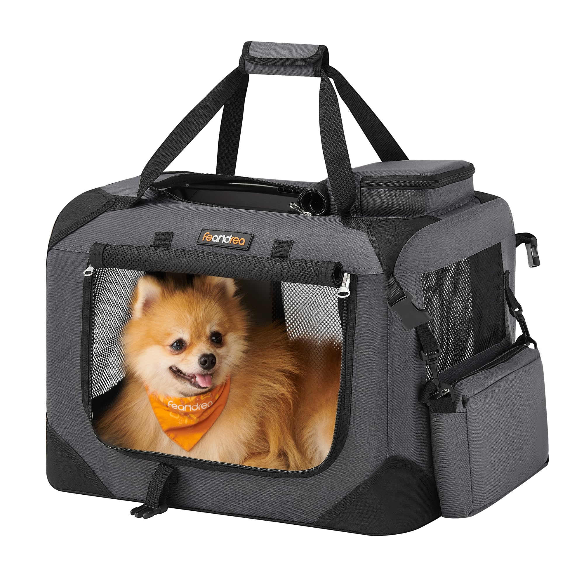 Foto 2 pulgar | Transportadora Feandrea Gris Plegable 50×35×35 cm Tela Oxford para Gatos o Perros