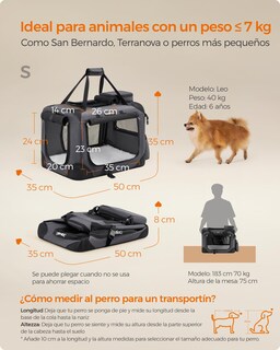 Foto 3 | Transportadora Feandrea Gris Plegable 50×35×35 cm Tela Oxford para Gatos o Perros