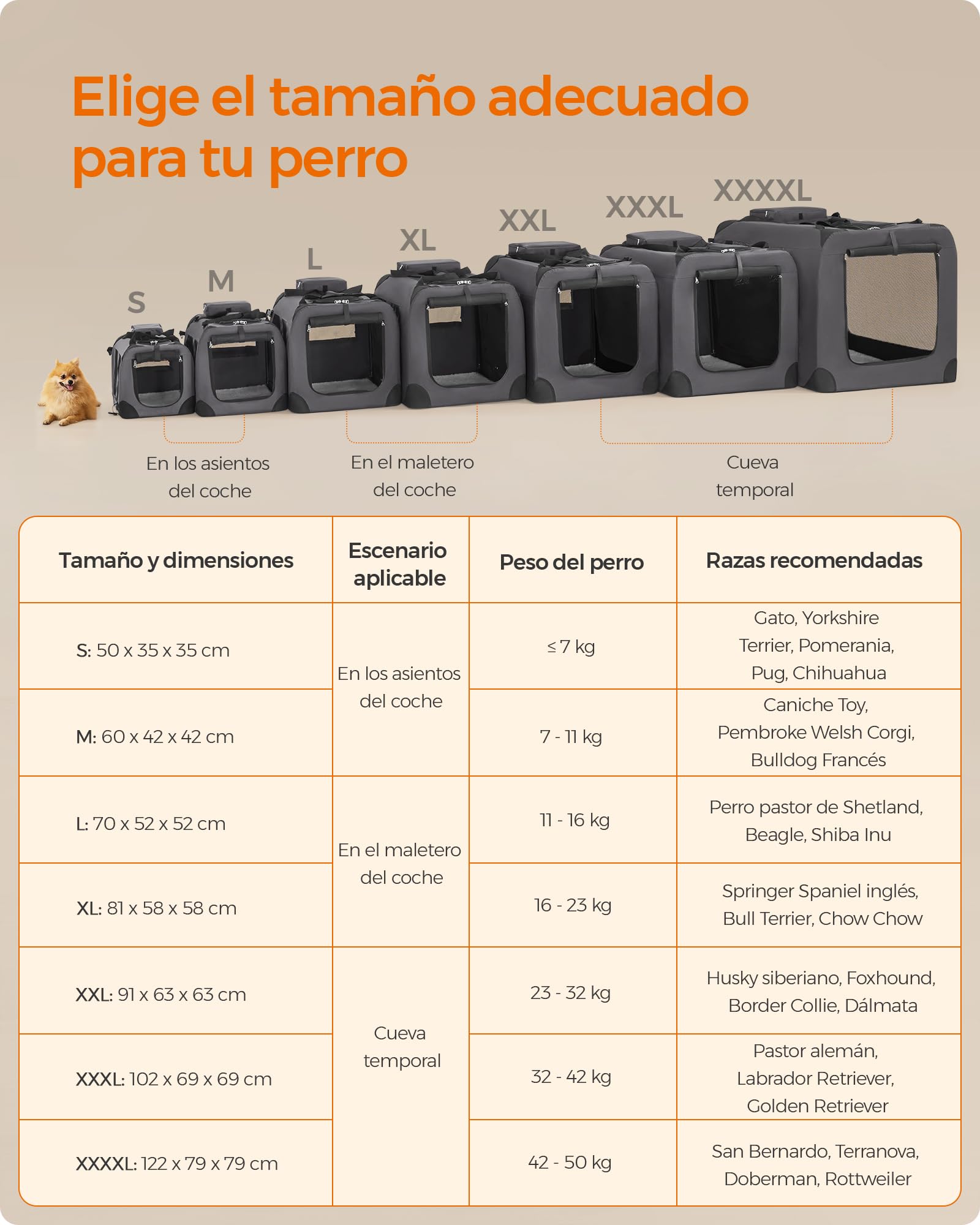 Foto 5 pulgar | Transportadora Feandrea Gris Plegable 50×35×35 cm Tela Oxford para Gatos o Perros