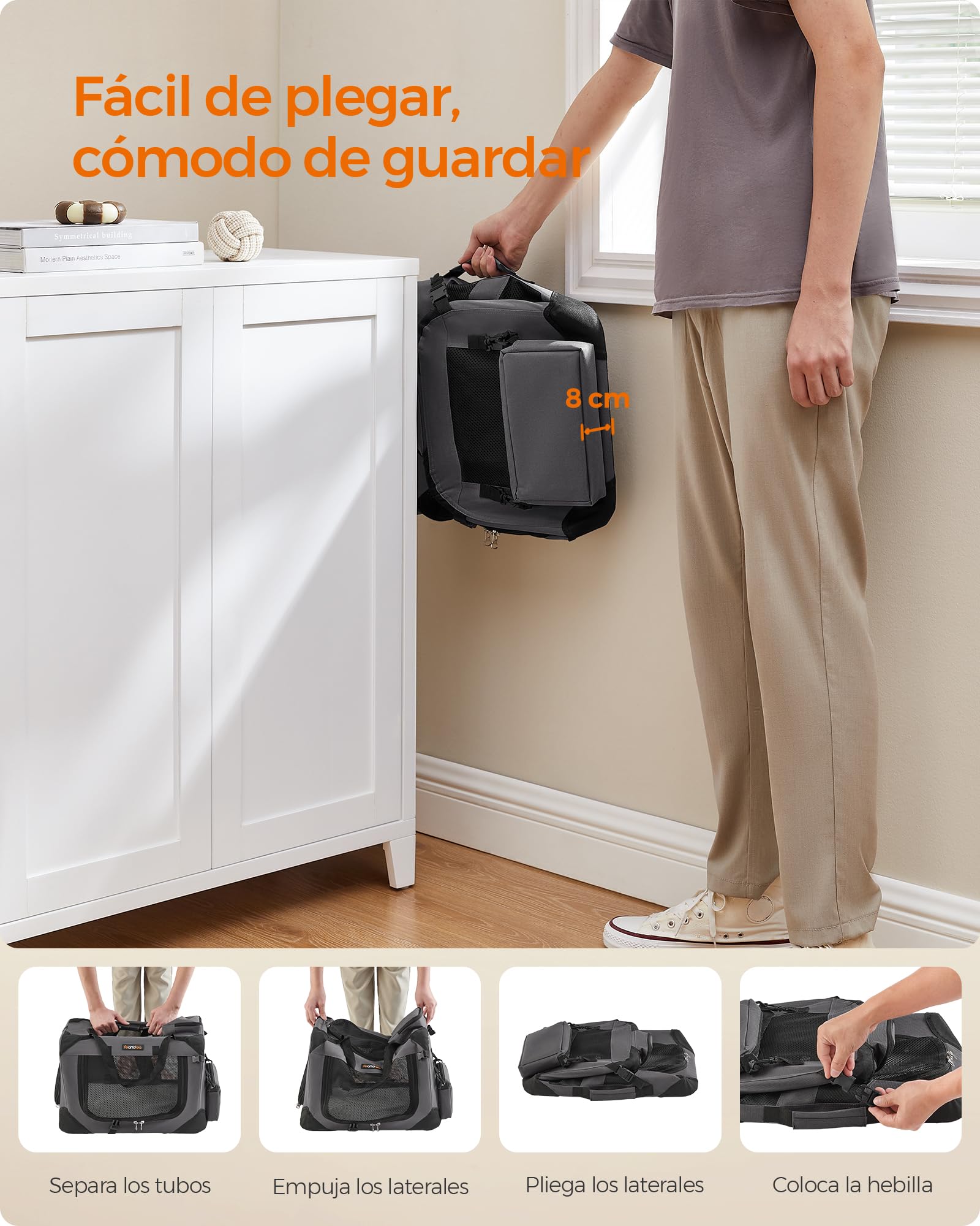 Foto 6 pulgar | Transportadora Feandrea Gris Plegable 50×35×35 cm Tela Oxford para Gatos o Perros