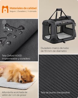 Foto 6 | Transportadora Feandrea Gris Plegable 50×35×35 cm Tela Oxford para Gatos o Perros