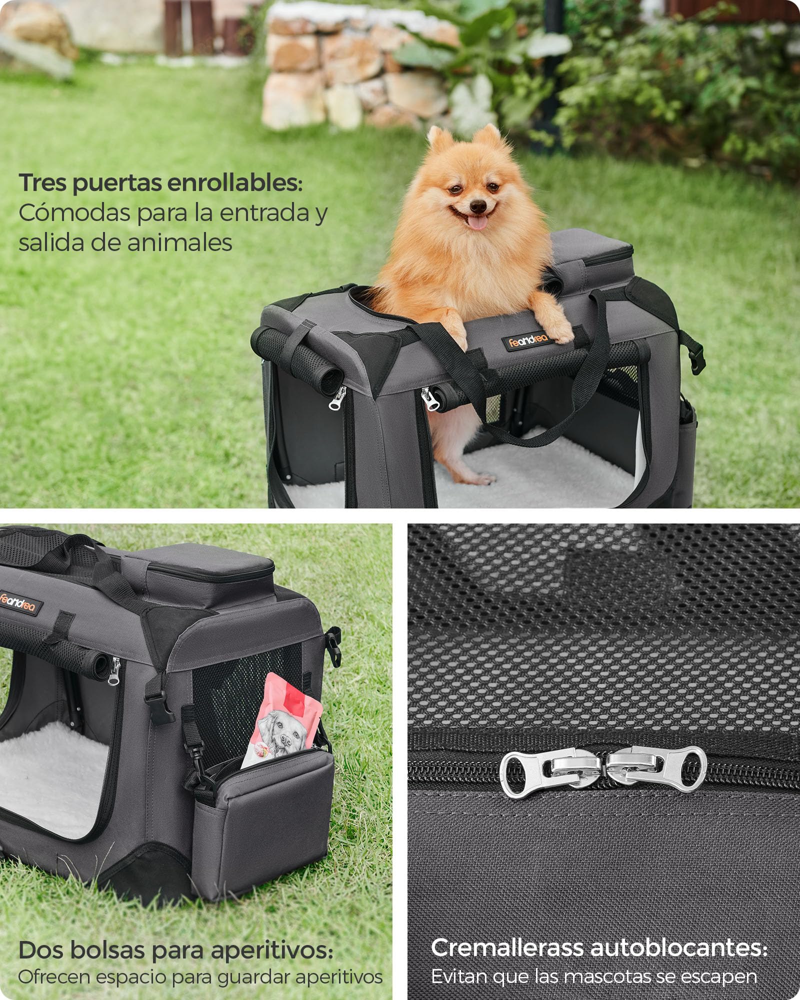 Foto 8 pulgar | Transportadora Feandrea Gris Plegable 50×35×35 cm Tela Oxford para Gatos o Perros