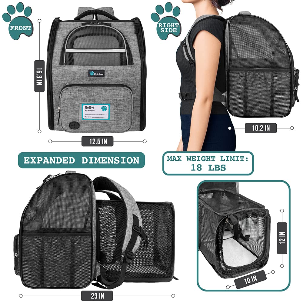 Foto 2 | Mochila Transportadora De Mascotas Petami Expandible Para Viajes De 8 Kg, Color Gris Claro - Venta Internacional.