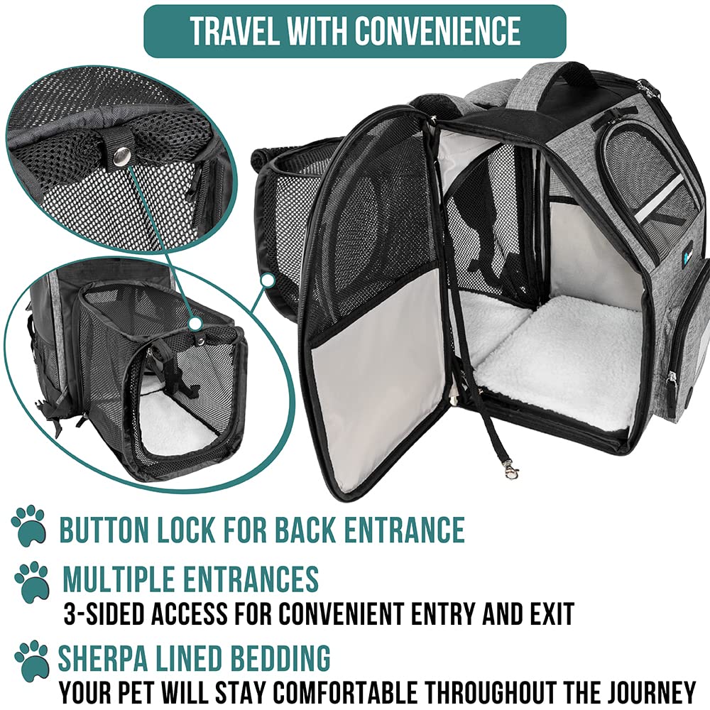 Foto 4 | Mochila Transportadora De Mascotas Petami Expandible Para Viajes De 8 Kg, Color Gris Claro - Venta Internacional.
