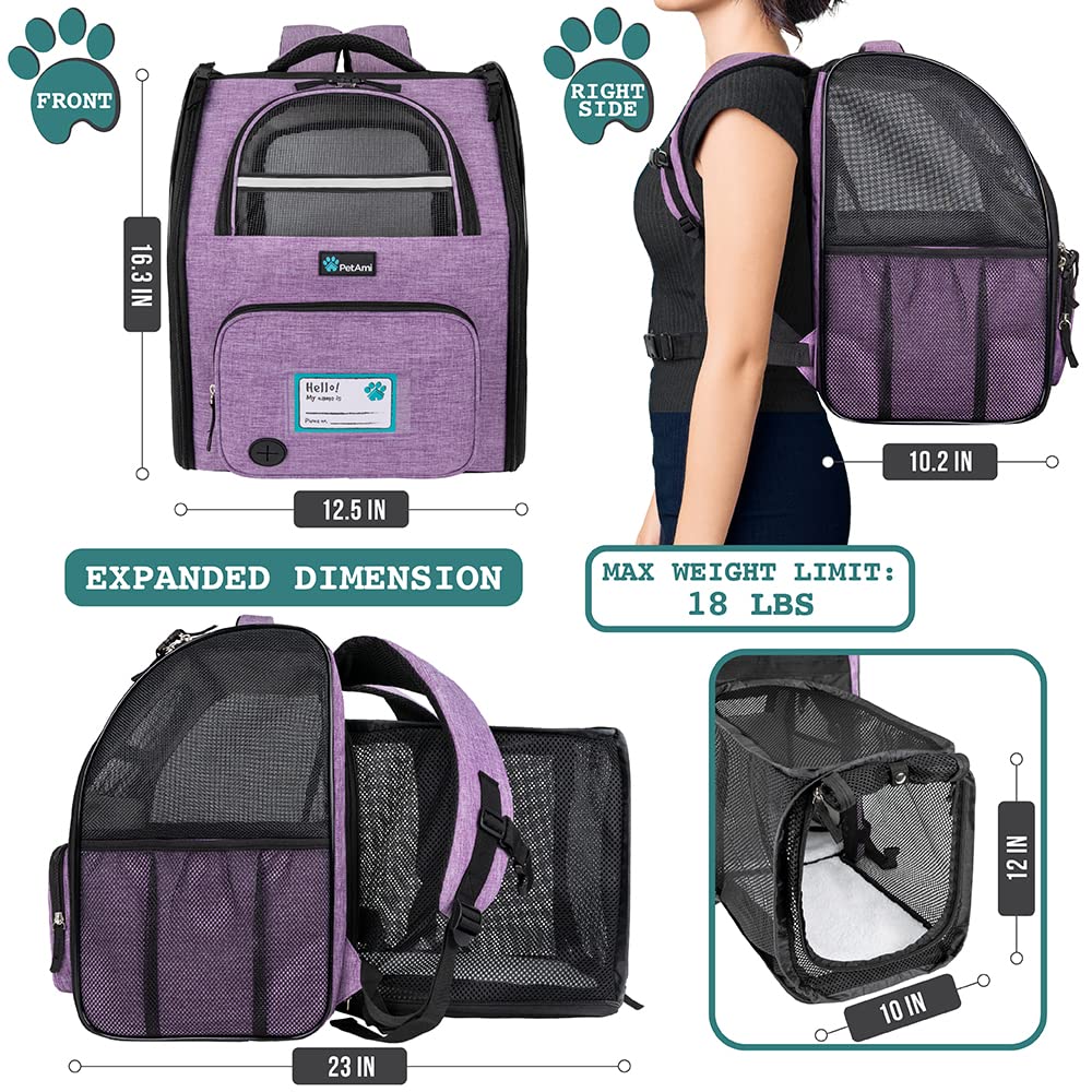 Foto 3 pulgar | Mochila Transportadora De Mascotas Petami Expandible Para Viajes De 8 Kg, Color Morado - Venta Internacional.